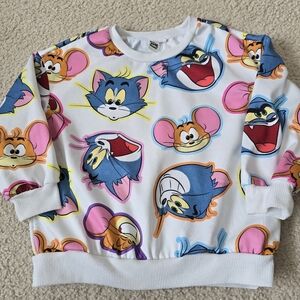 Kids 5-6 White Tom & Jerry Graphic Sweatshirt - Blue & Pink Characters
